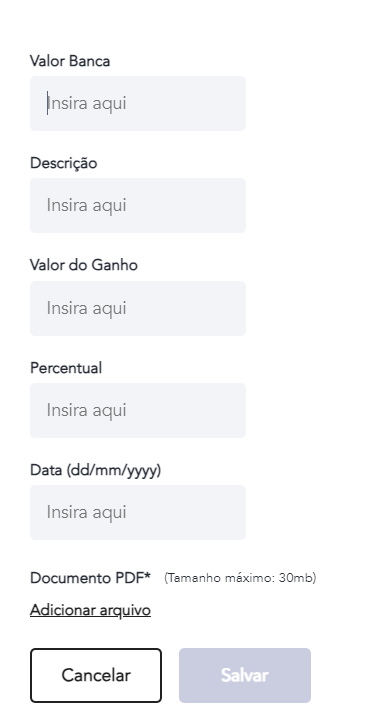 Tela de informes de resultados de investimentos