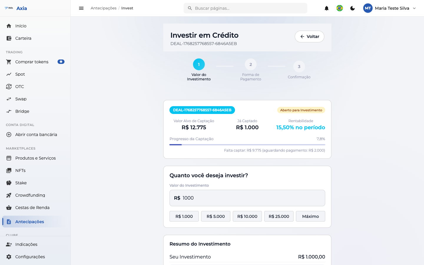Valor do investimento