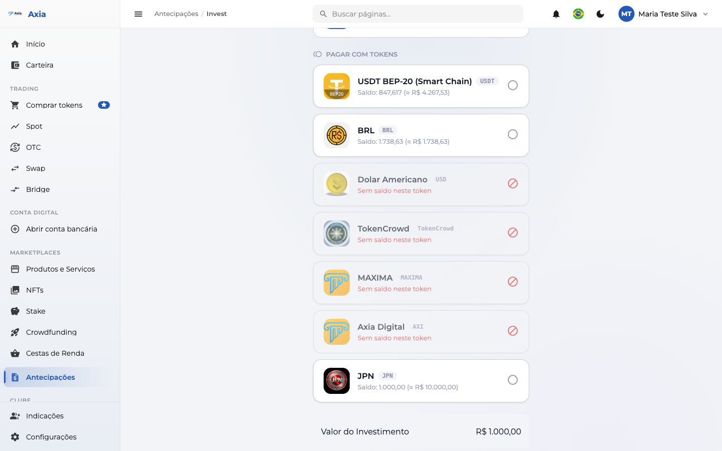 Pagar com tokens