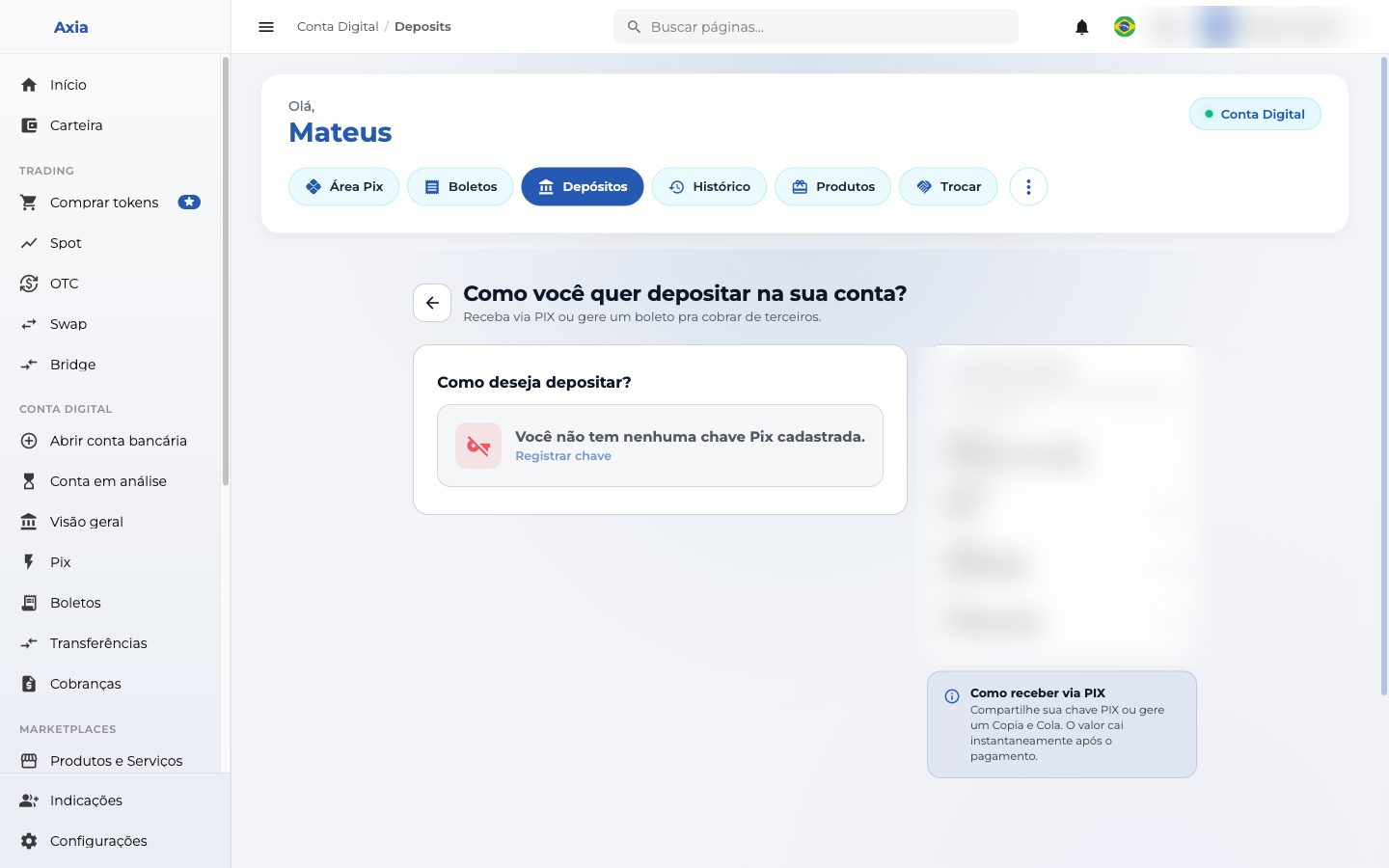 Como depositar na conta