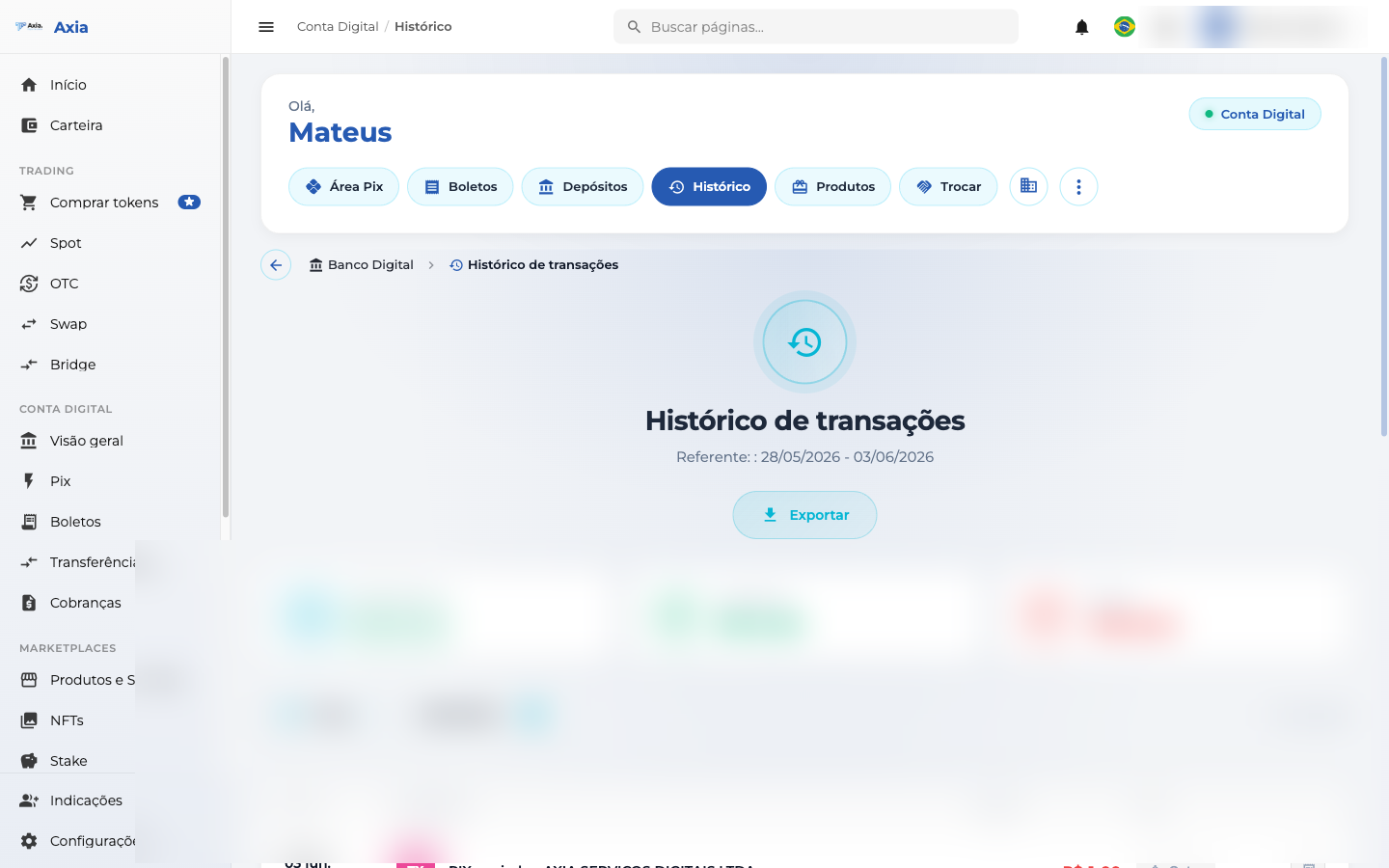 Histórico de transações