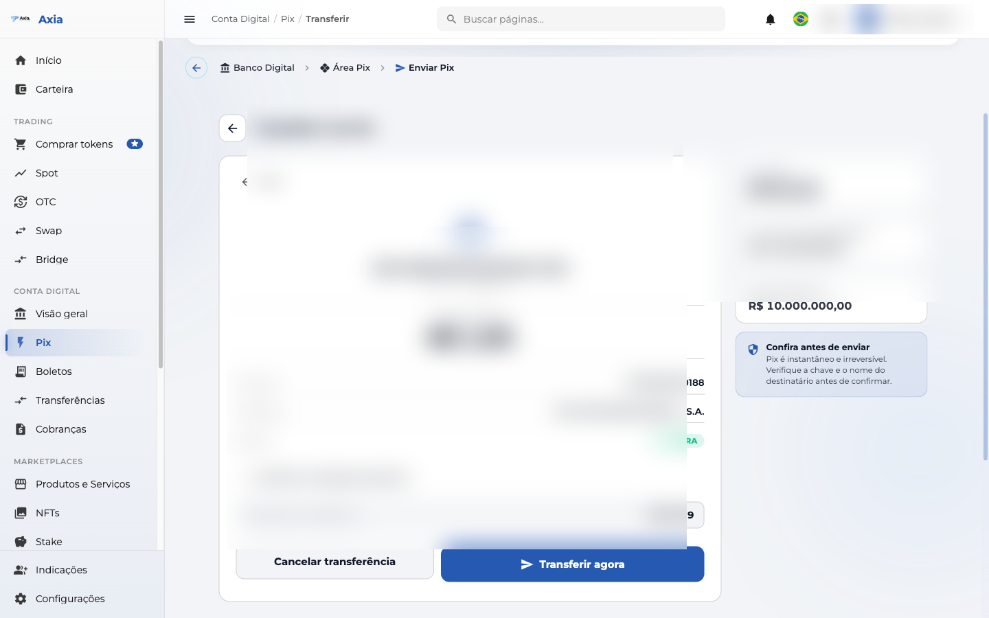 Revisão da transferência Pix