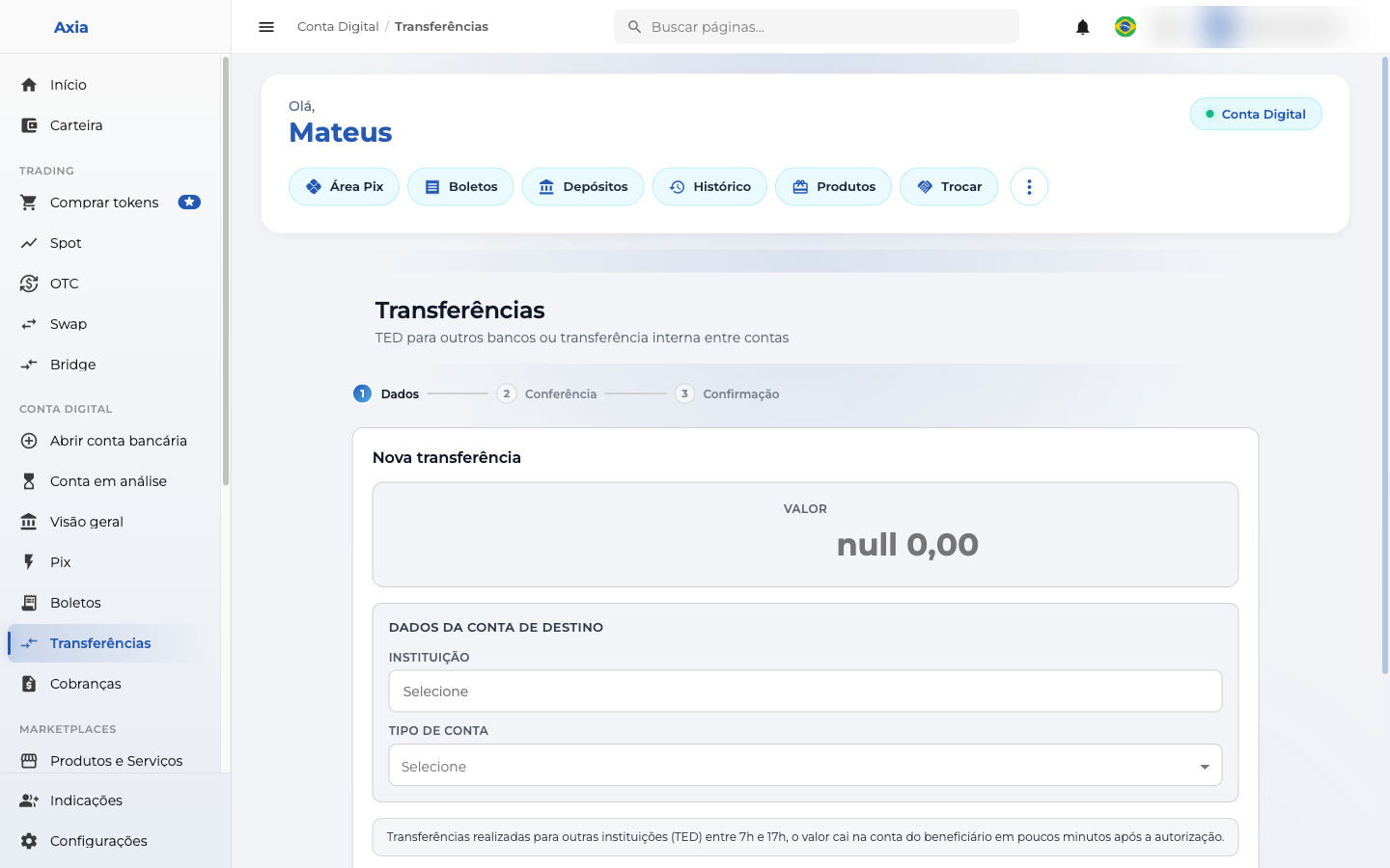 Nova transferência TED