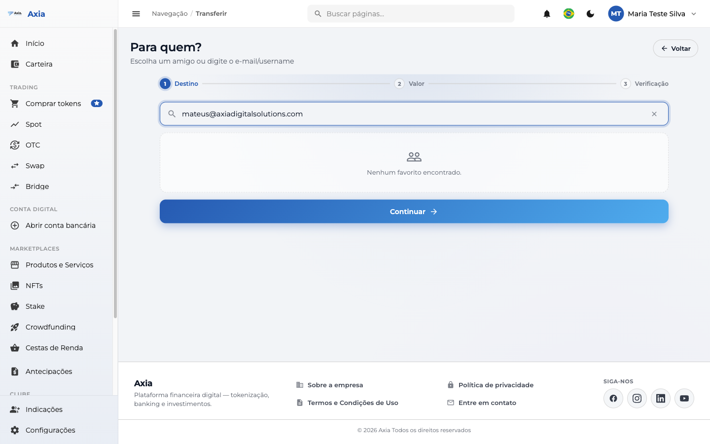 Passo 1: destino da transferência