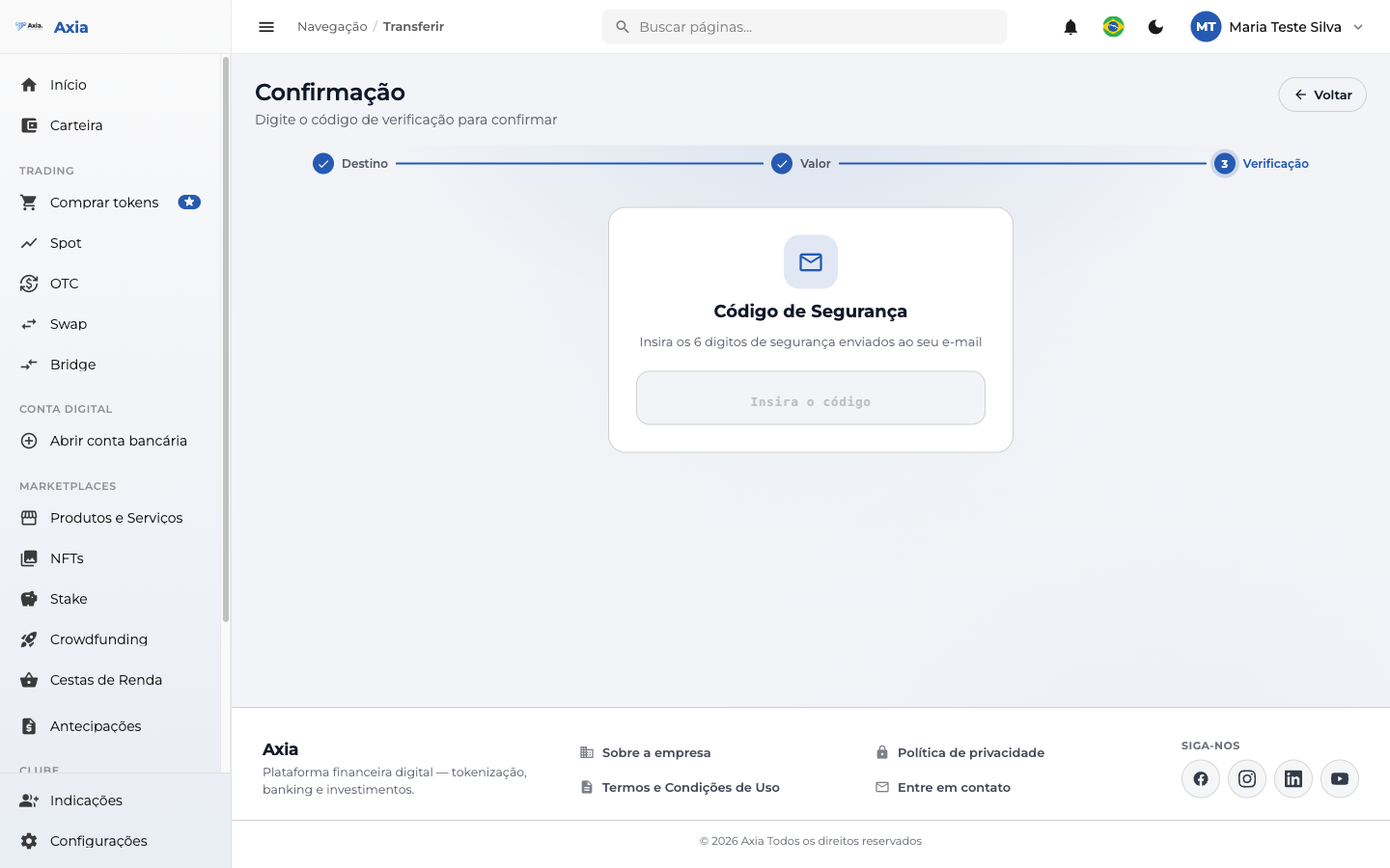 Passo 3: código de segurança