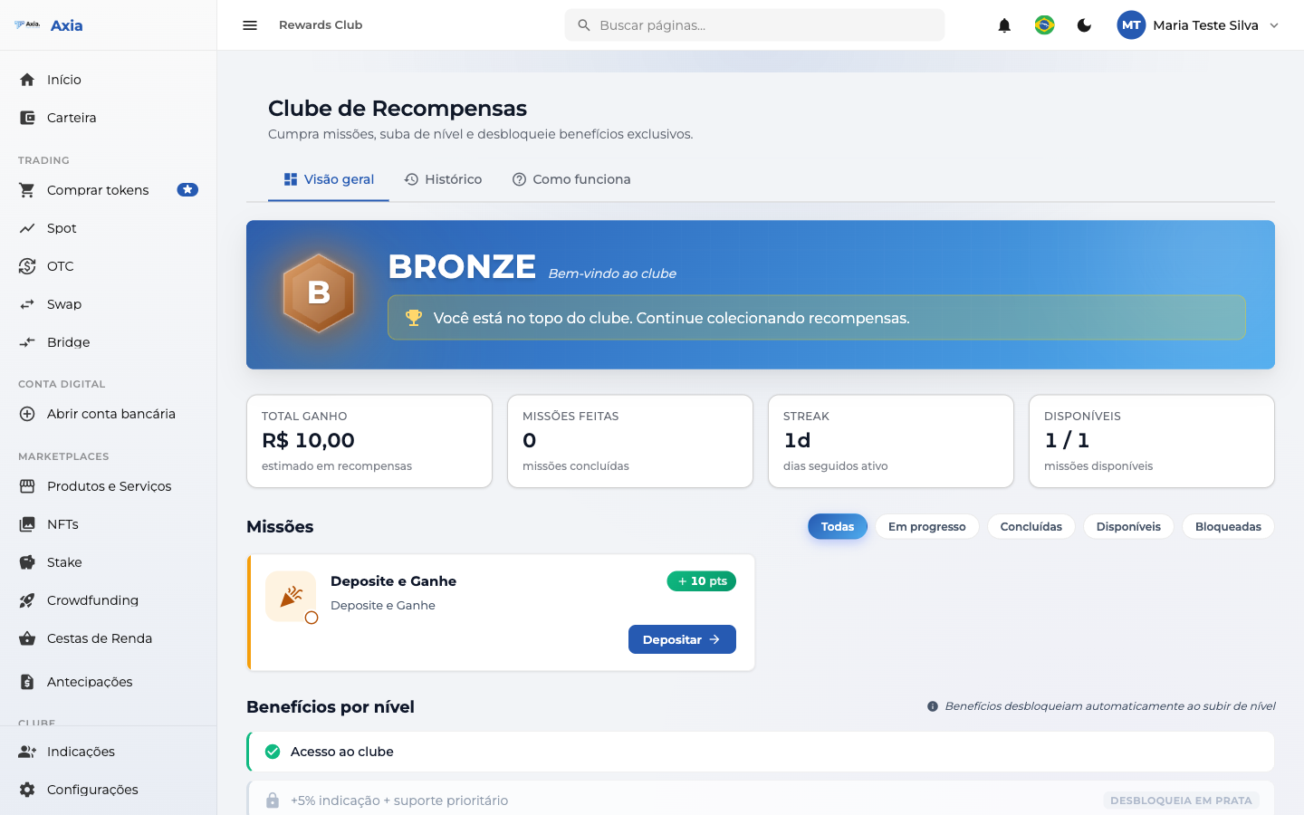 Visão geral do Clube de Recompensas