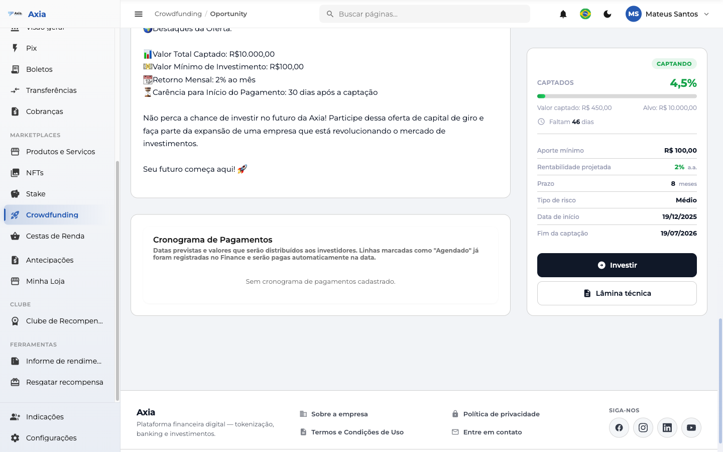Cronograma de pagamentos