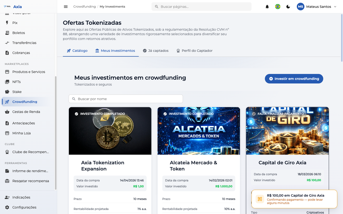 Meus investimentos em crowdfunding