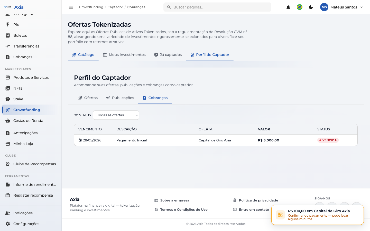 Cobranças do captador