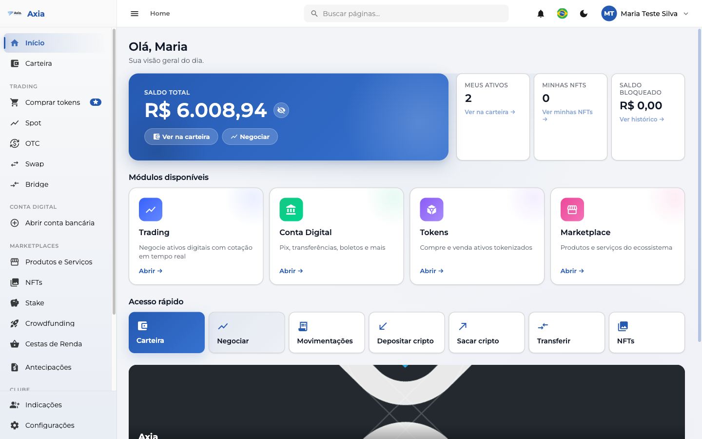 Tela inicial da plataforma