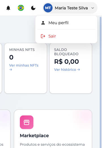 Menu de perfil com Meu perfil e Sair