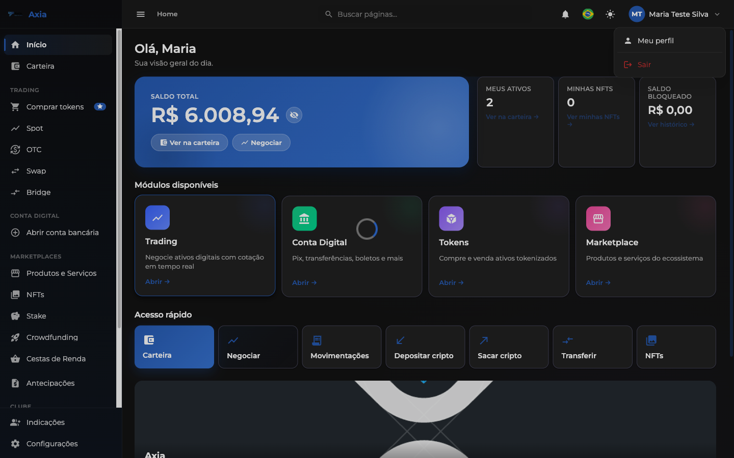 A plataforma no modo escuro