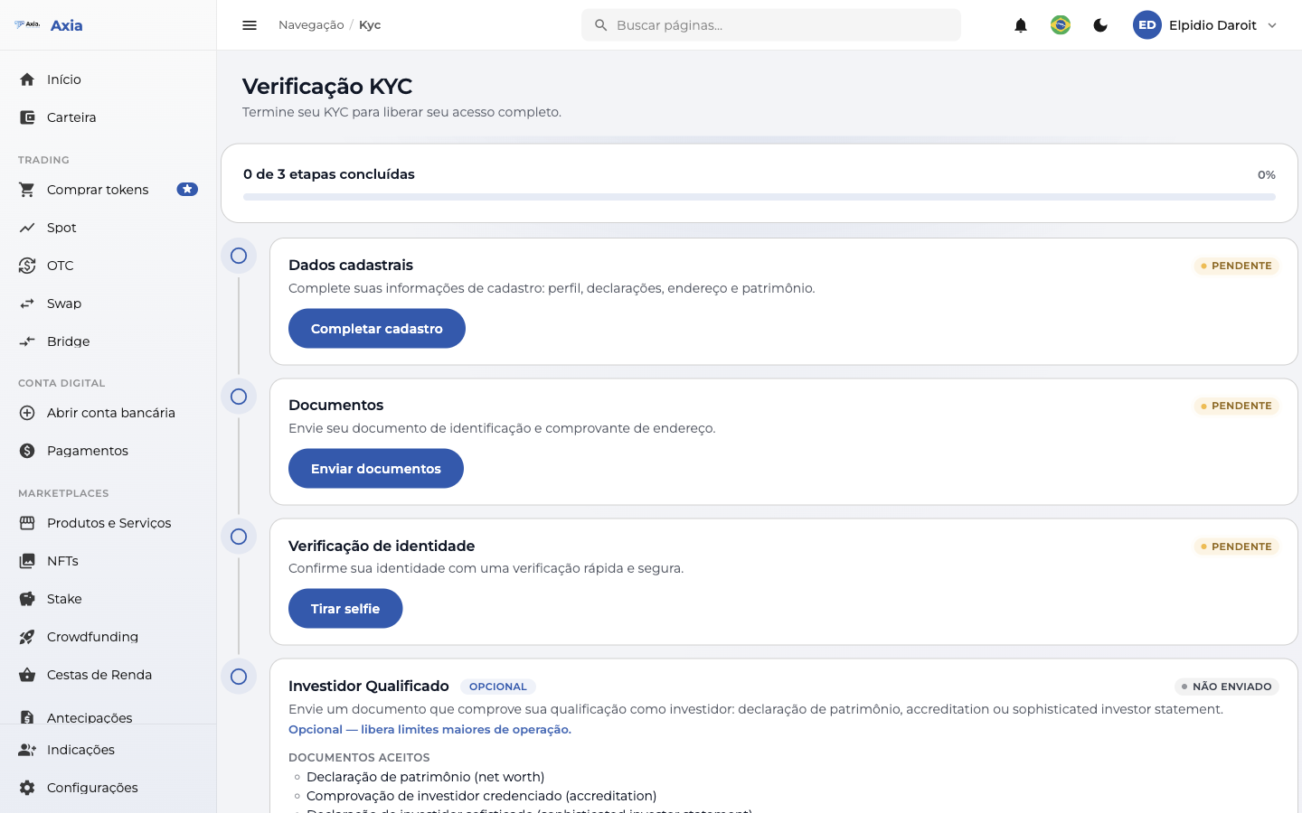 Visão geral do hub de KYC