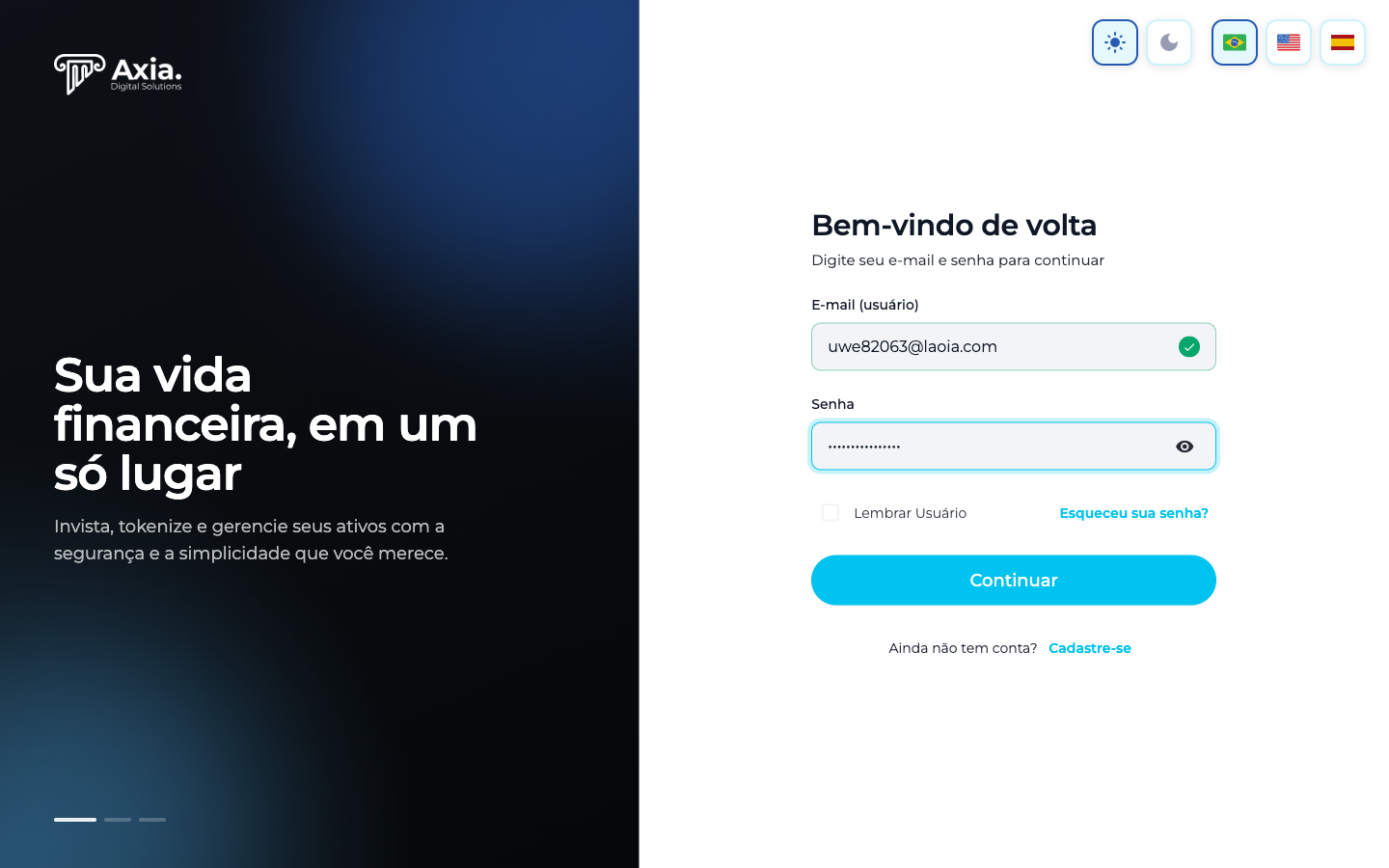Tela de login preenchida