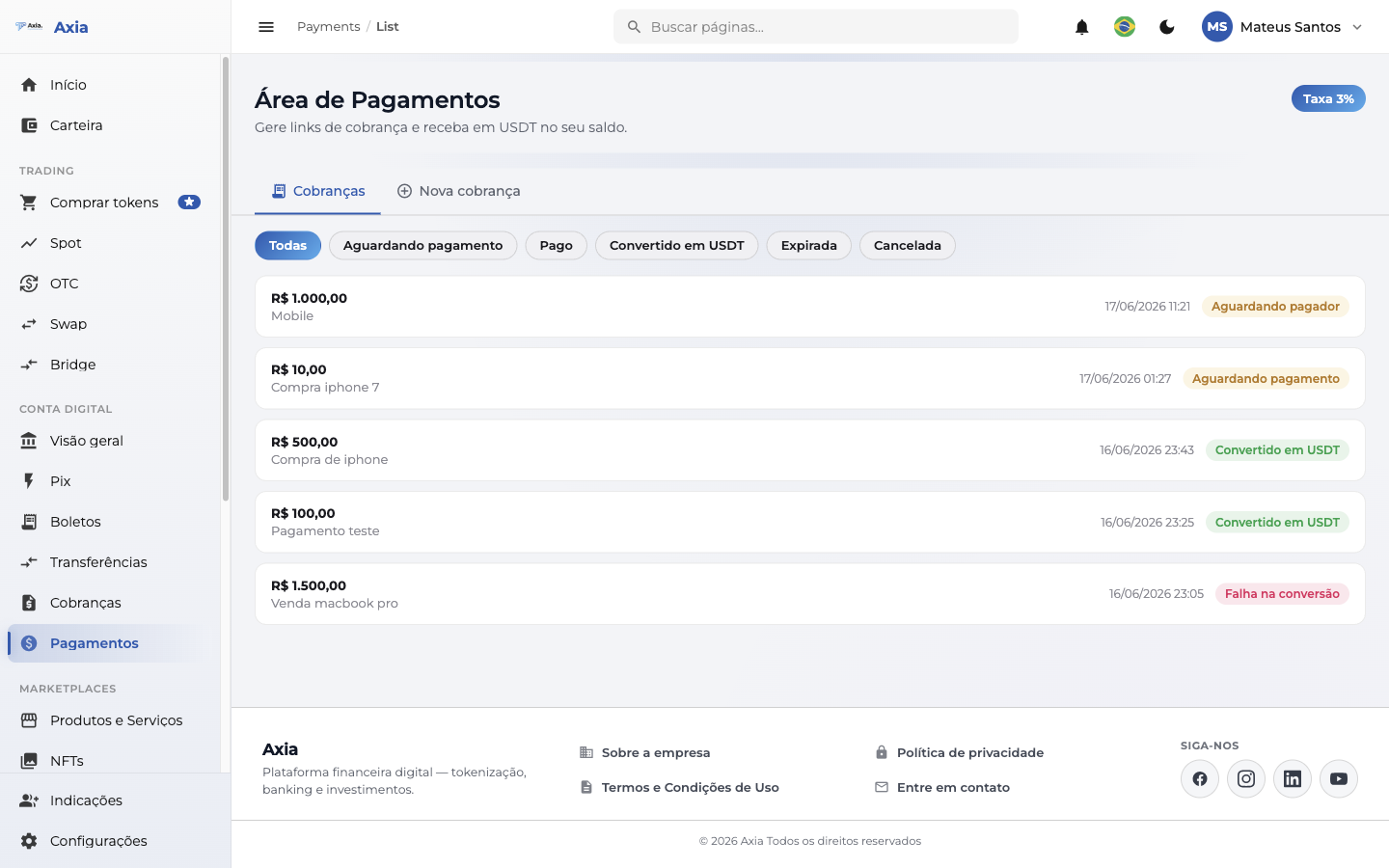 Área de Pagamentos