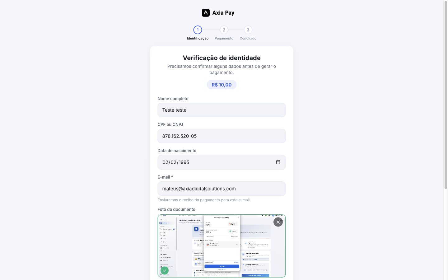 Verificação de identidade do pagador
