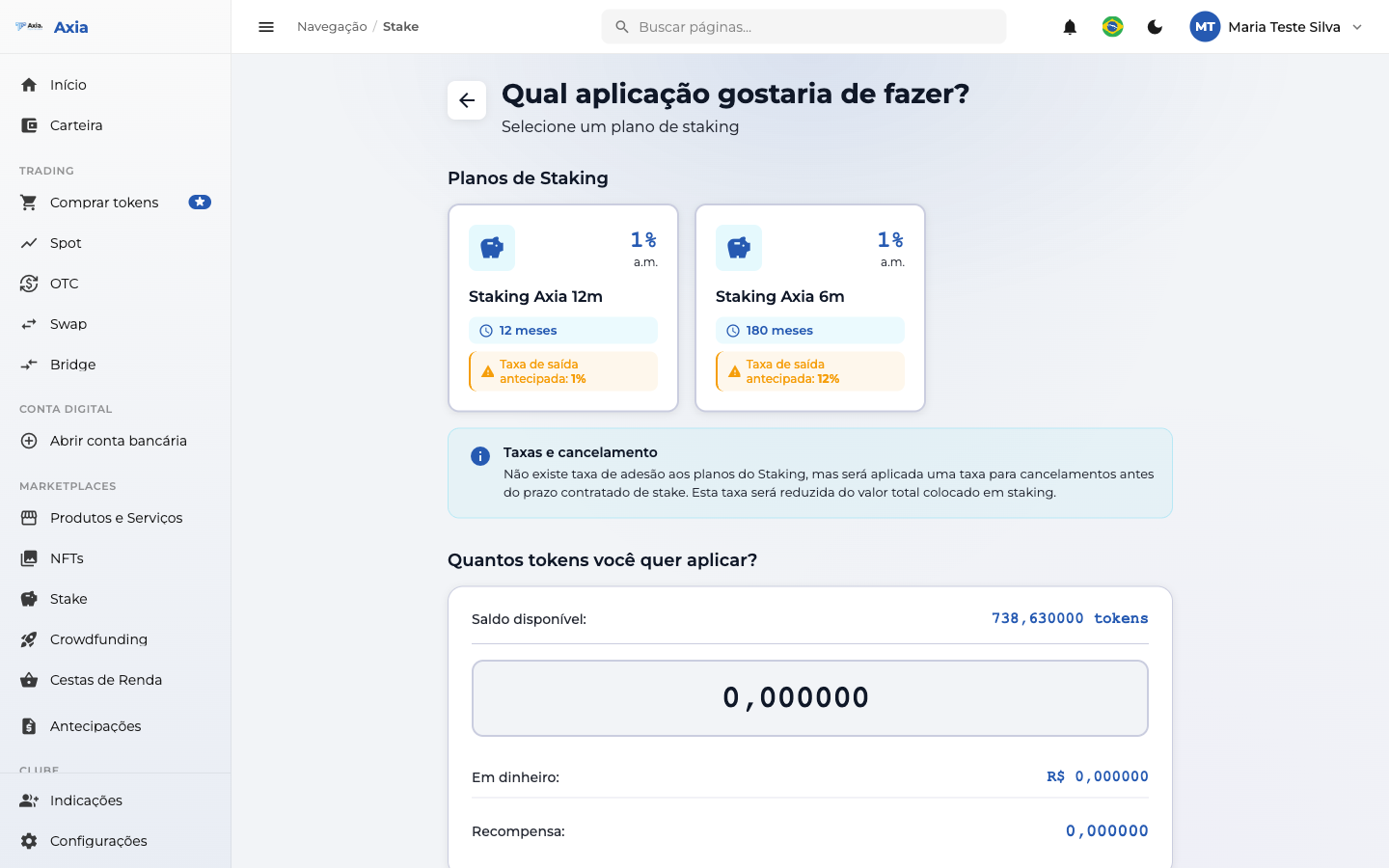 Formulário de staking