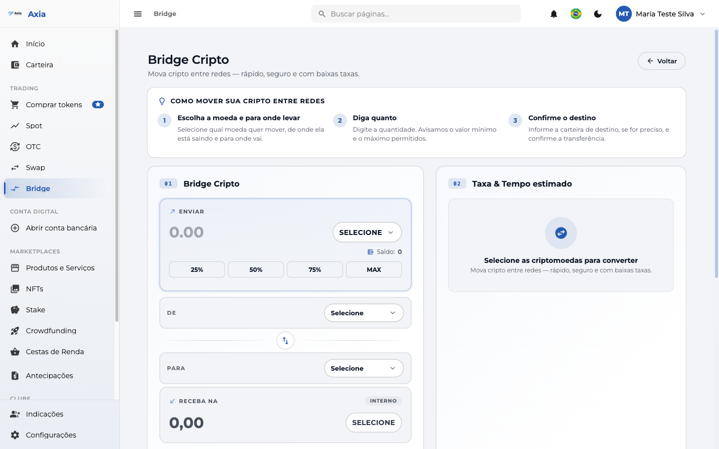 Tela de Bridge Cripto