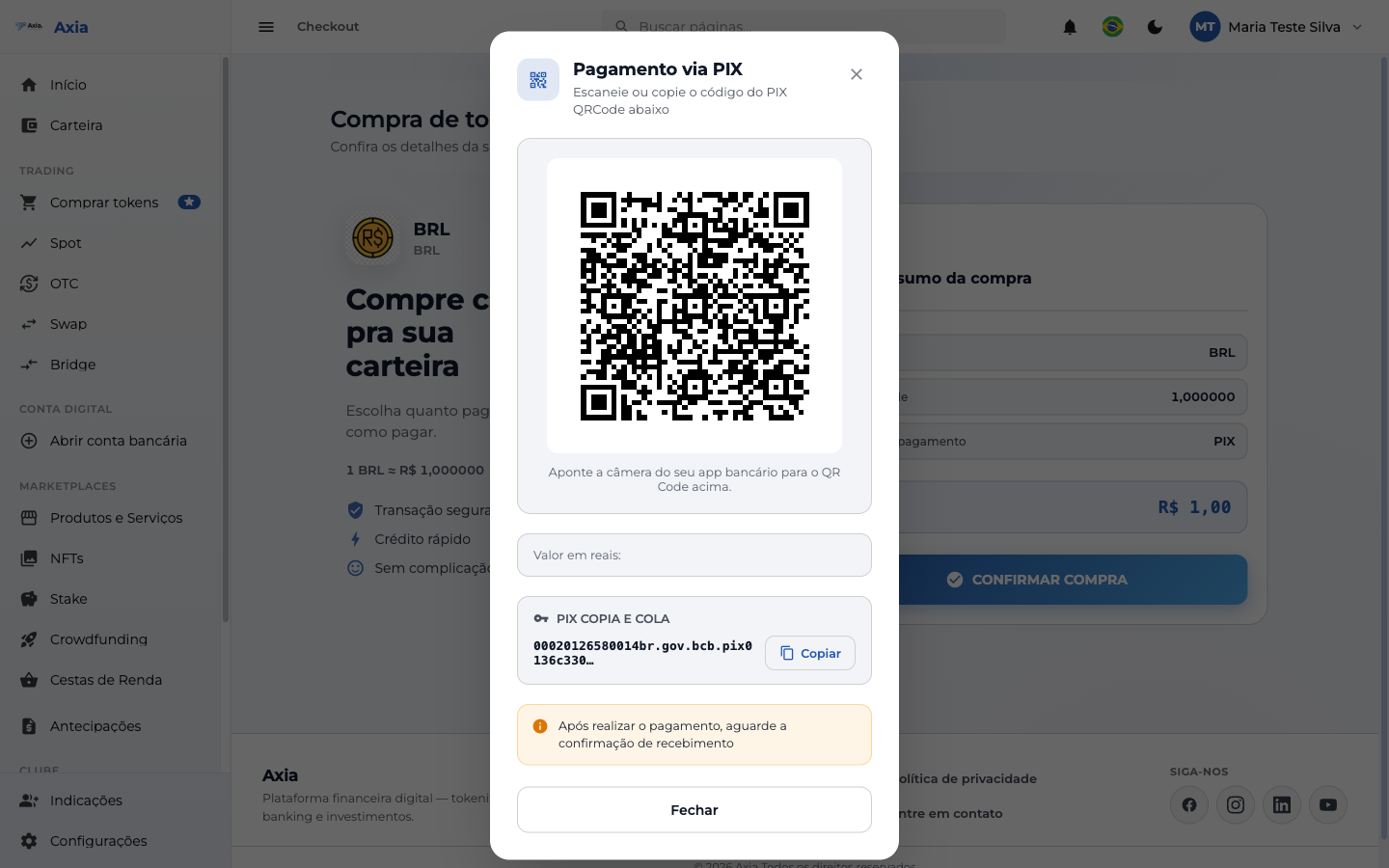 Pagamento via PIX com QR Code