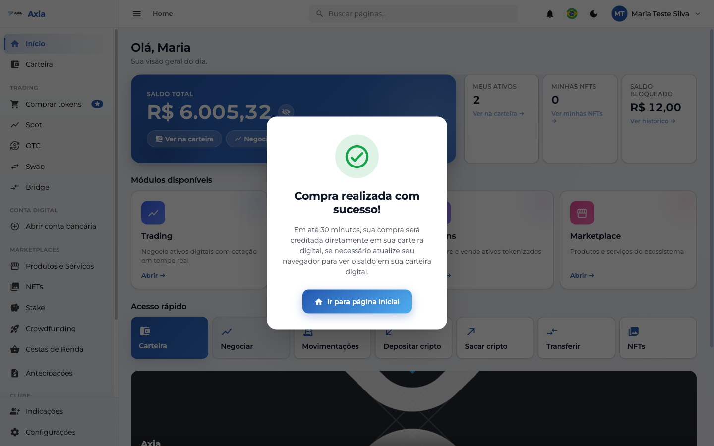 Compra realizada com sucesso