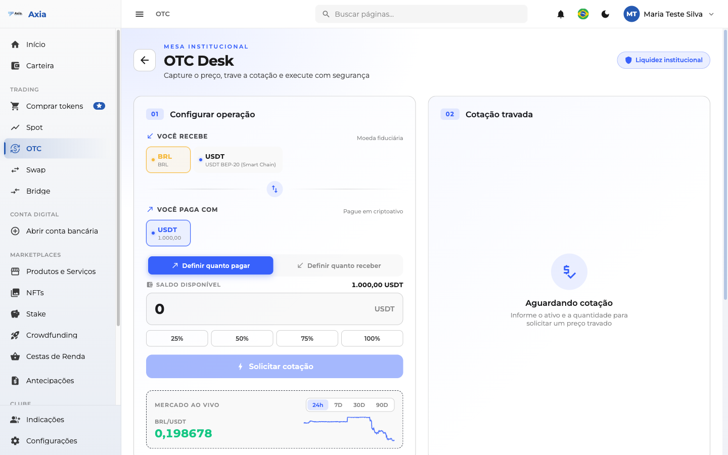 Configuração da operação OTC