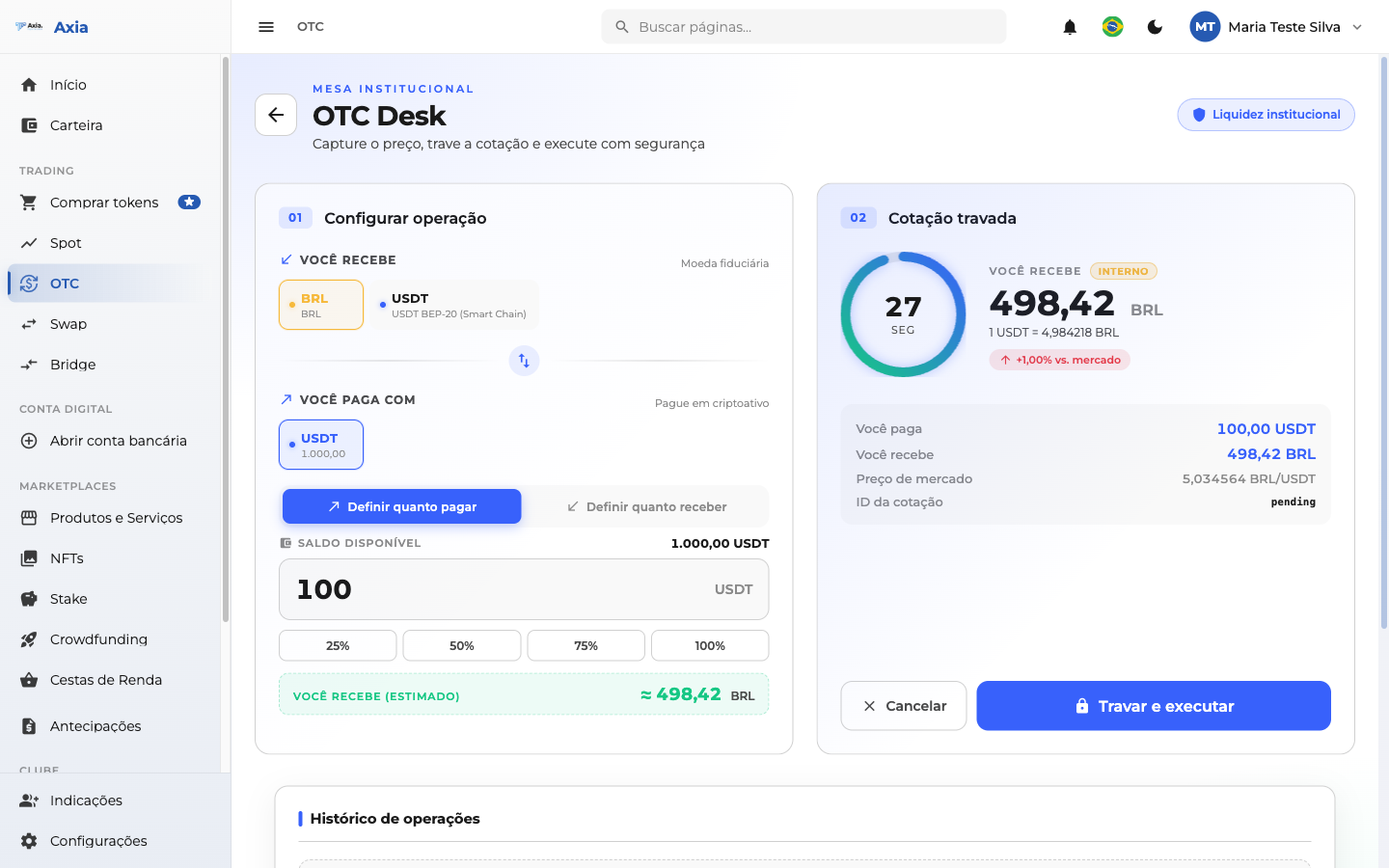 Cotação travada com contagem regressiva