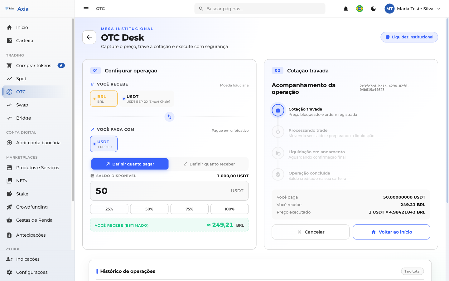 Acompanhamento da operação OTC
