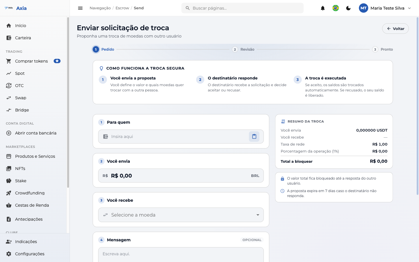 Formulário de solicitação de troca