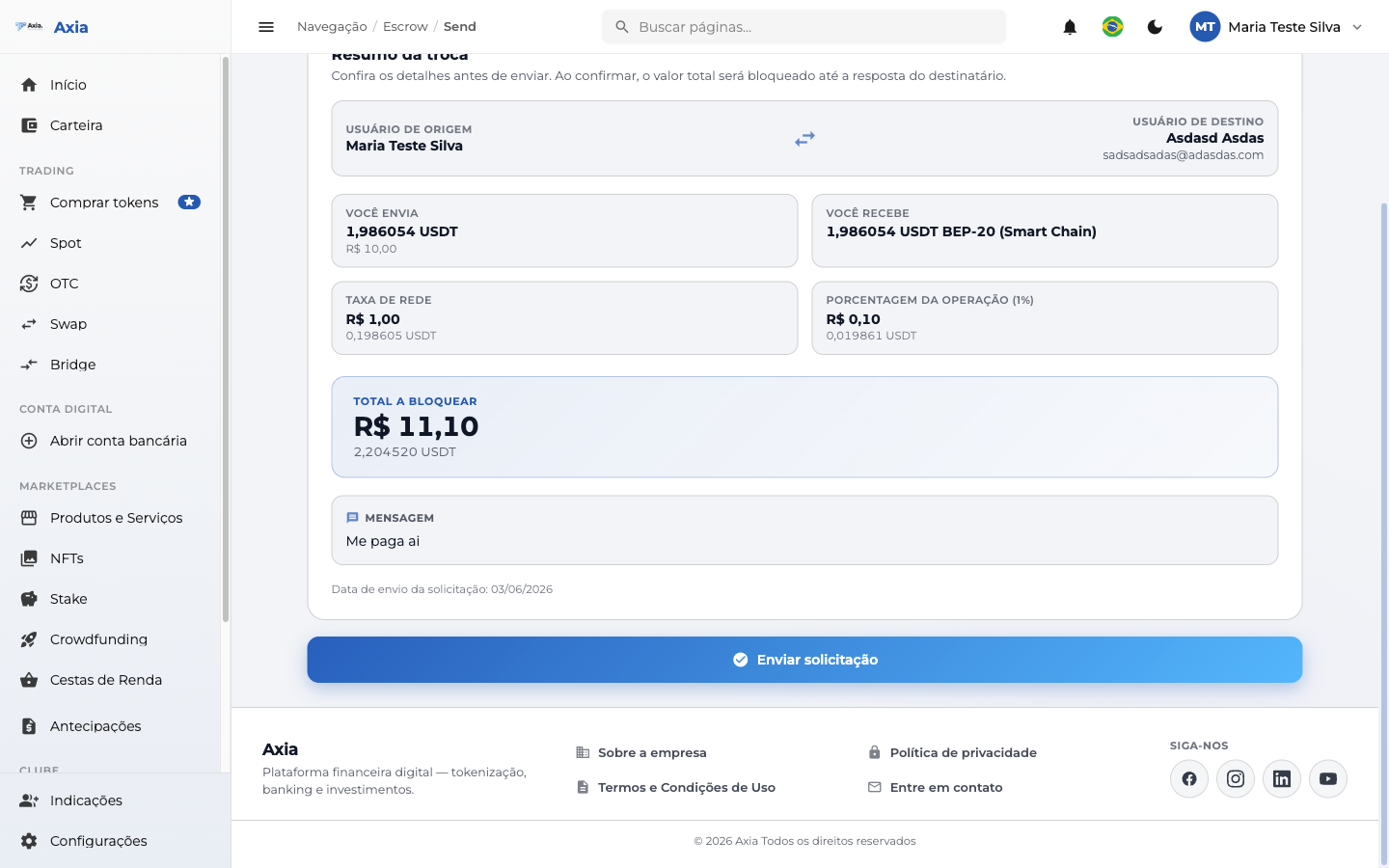 Revisão da solicitação de troca